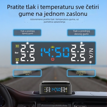 Prijenosni monitor tlaka u gumama sa solarnim napajanjem, bežičnom vezom i vanjskim prikazom vremena