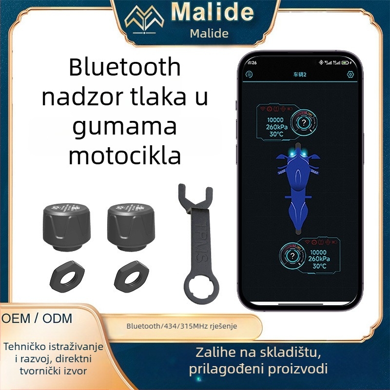 Malide Bluetooth inteligentni monitor tlaka u gumama za motocikle TPMS, vanjski senzor, univerzalna Bluetooth verzija