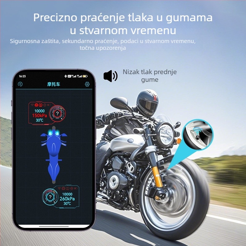 Malide Bluetooth inteligentni monitor tlaka u gumama za motocikle TPMS, vanjski senzor, univerzalna Bluetooth verzija
