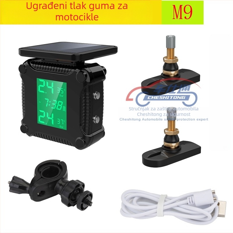 TPMS za motocikl s ugrađenim senzorom, model M5, digitalni zaslon, raspon tlaka 0-6.5 bar, sustav praćenja tlaka u gumama