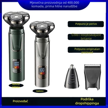 Električni brijač 3-u-1, potpuno periva, LED zaslon, plutajuća glava, rotor s 3 oštrice, punjivi