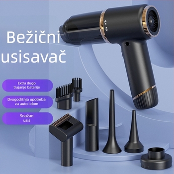 Bežični usisavač za auto i kuću s funkcijom puhanja i usisavanja, 60W, USB napajanje, ugrađena baterija 1001–1600 mAh, vrijeme rada 1–3 h, buka < 36 dB