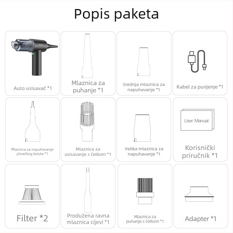 Yesido bežični višenamjenski usisavač, ručni, snažan usis, za dom i automobil, 2-u-1 usisavač i mop