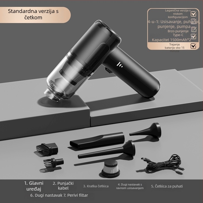 Prijenosni bežični usisivač za automobil s usisom 16000 Pa, 120 W, 220 V