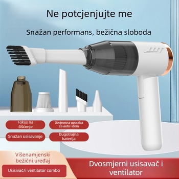 Ručni bežični usisavač za auto s USB punjenjem; usisna snaga 10,1–15 kPa; ugrađena baterija 501–800 mAh; trajanje rada 1–3 h; buka 36–45 dB