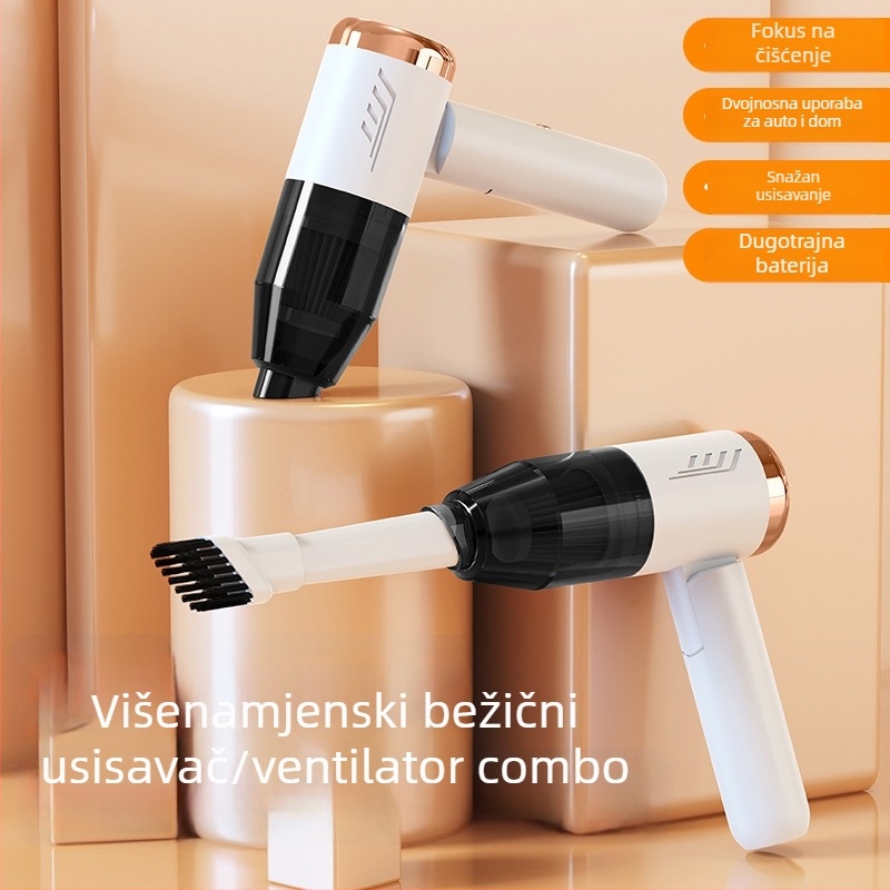 Ručni bežični usisavač za auto s USB punjenjem; usisna snaga 10,1–15 kPa; ugrađena baterija 501–800 mAh; trajanje rada 1–3 h; buka 36–45 dB
