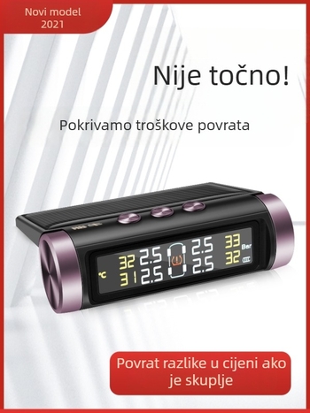 TPMS sa solarnim napajanjem, prijenosnim senzorom i zaslonom za nadzor tlaka u gumama