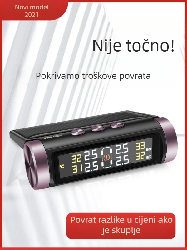 TPMS sa solarnim napajanjem, prijenosnim senzorom i zaslonom za nadzor tlaka u gumama