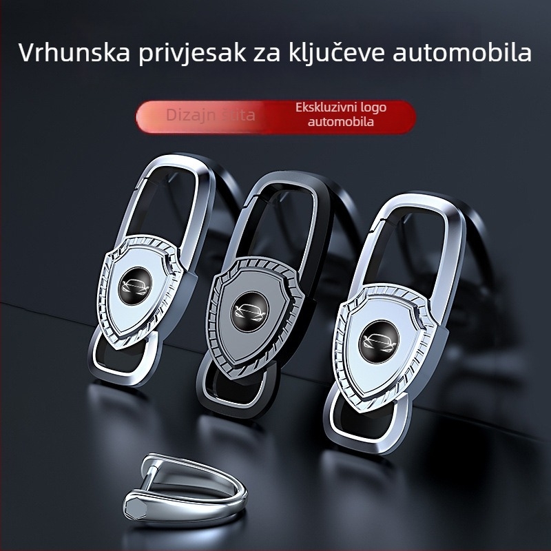 Muški premium kožni automobil ključ s funkcijom protiv gubitka, metalni prsten i narukvica za privjesak