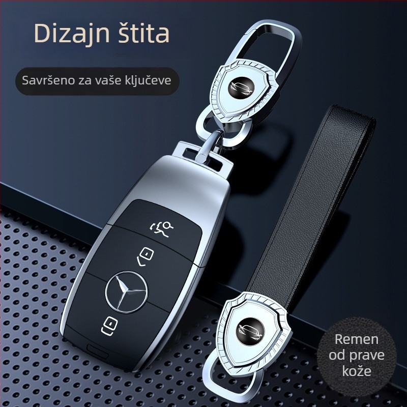 Muški premium kožni automobil ključ s funkcijom protiv gubitka, metalni prsten i narukvica za privjesak