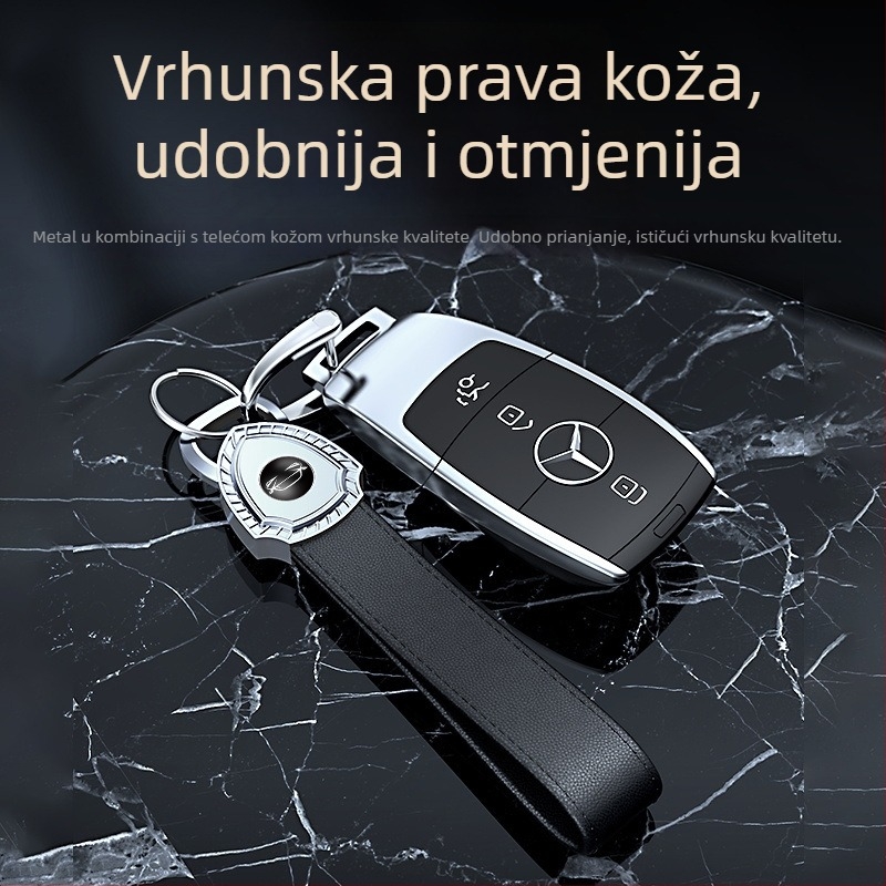 Muški premium kožni automobil ključ s funkcijom protiv gubitka, metalni prsten i narukvica za privjesak