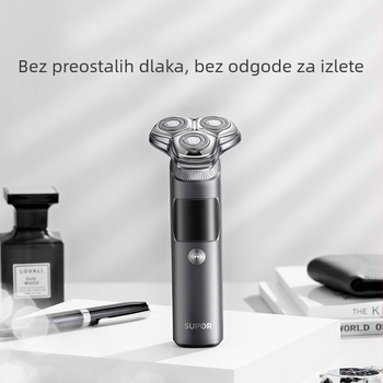 Električni brijač s 3 rotacijske glavom, plutajuća glava s zrčnim jastučićem, LED zaslon, cijelo tijelo periv, trajanje baterije 150 dana