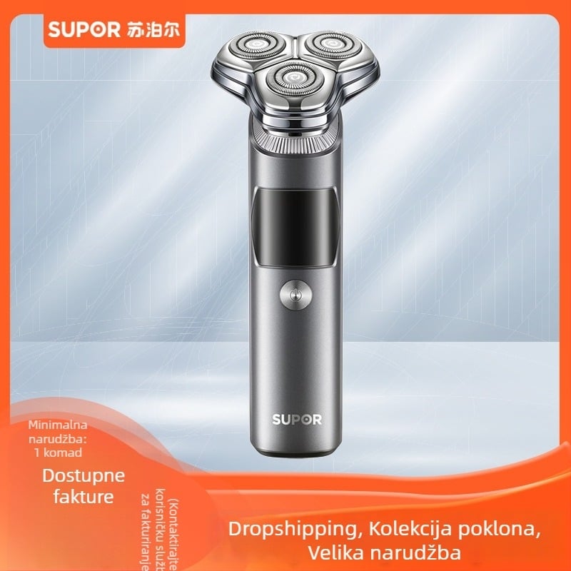 Električni brijač s 3 rotacijske glavom, plutajuća glava s zrčnim jastučićem, LED zaslon, cijelo tijelo periv, trajanje baterije 150 dana