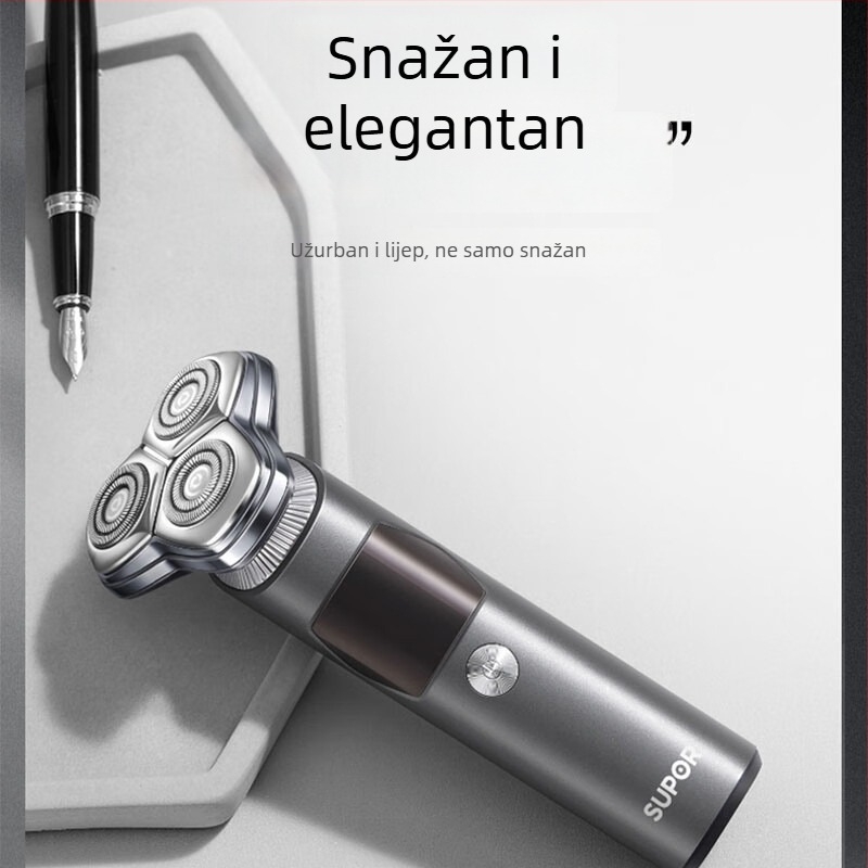 Električni brijač s 3 rotacijske glavom, plutajuća glava s zrčnim jastučićem, LED zaslon, cijelo tijelo periv, trajanje baterije 150 dana
