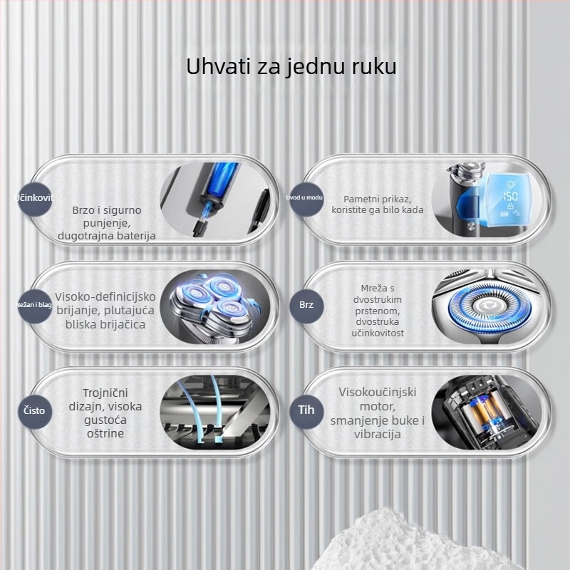 Električni brijač s 3 rotacijske glavom, plutajuća glava s zrčnim jastučićem, LED zaslon, cijelo tijelo periv, trajanje baterije 150 dana