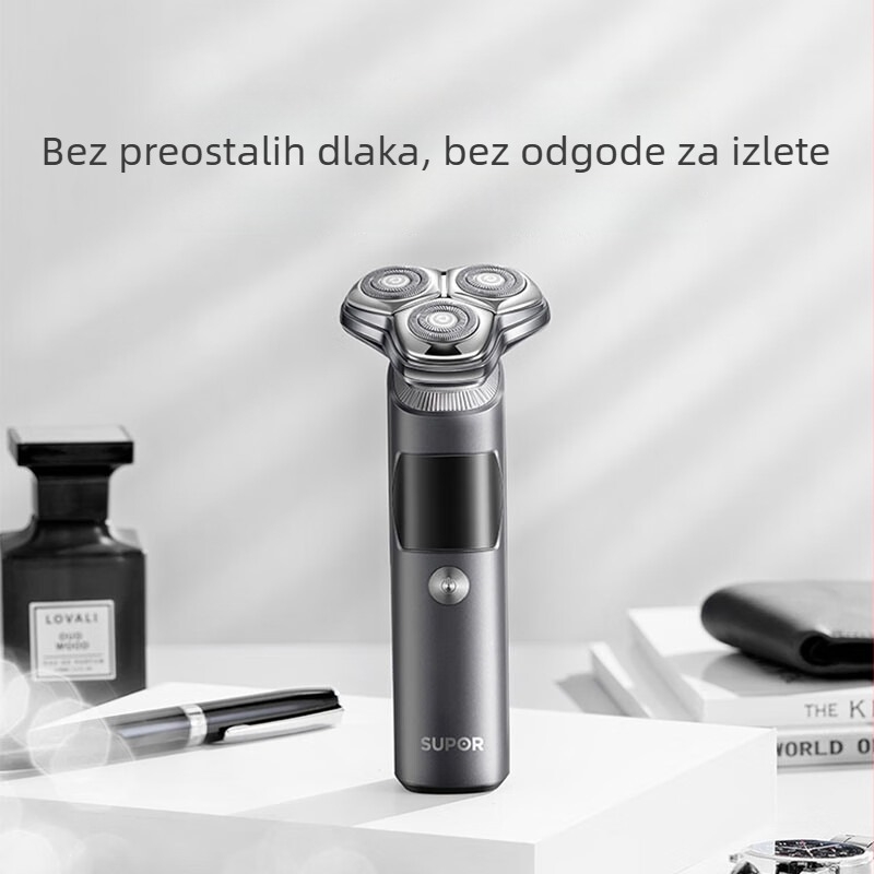 Električni brijač s 3 rotacijske glavom, plutajuća glava s zrčnim jastučićem, LED zaslon, cijelo tijelo periv, trajanje baterije 150 dana