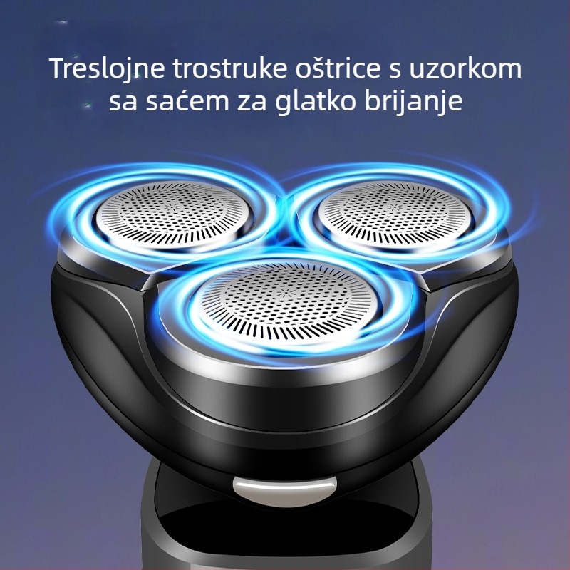 Električni brijač s honeycomb glavom, rotativna glava s 3 oštrice, USB punjenje, do 60 minuta rada
