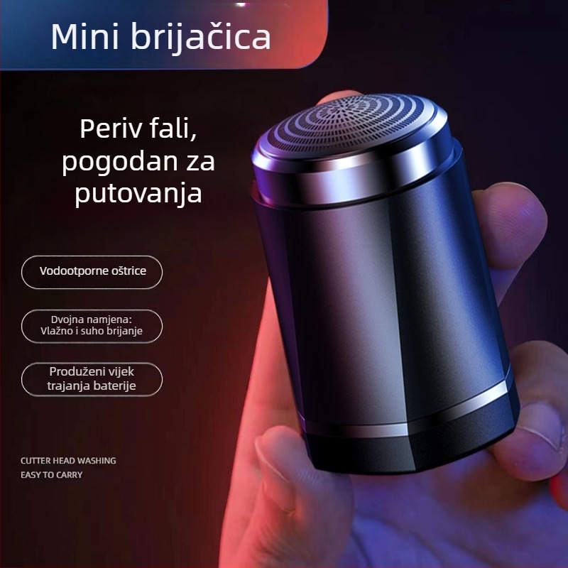 Električni muški brijač s glavom s tri oštrice, uklonjiva i periva glava, ugrađena punjiva baterija, tih rad, trajanje 45–60 minuta