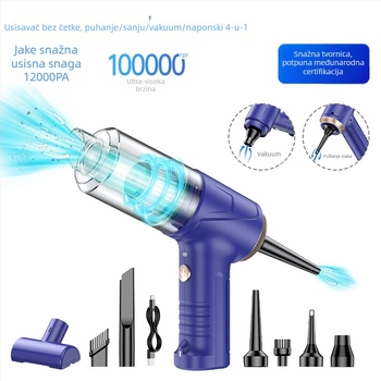 Bežični ručni usisavač za auto i dom — maksimalno usisavanje 12000 Pa, ugrađena baterija (6–8 h), USB napajanje, niska buka