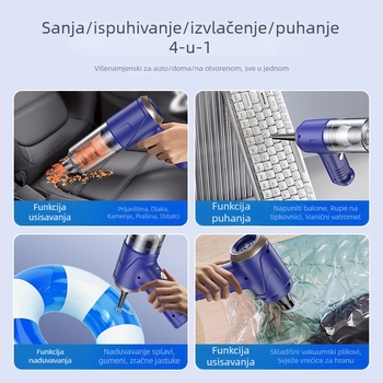Bežični ručni usisavač za auto i dom — maksimalno usisavanje 12000 Pa, ugrađena baterija (6–8 h), USB napajanje, niska buka