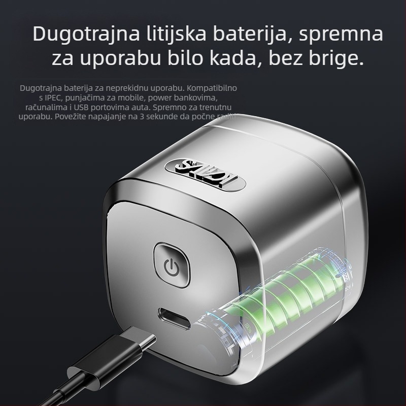 Prenosiva električna britva od nehrđajućeg čelika, magnetski dizajn, rotirajuća više-glava (4+), bez četkica motor, ugrađena baterija 300–500 mAh, do 65 minuta rada, periva