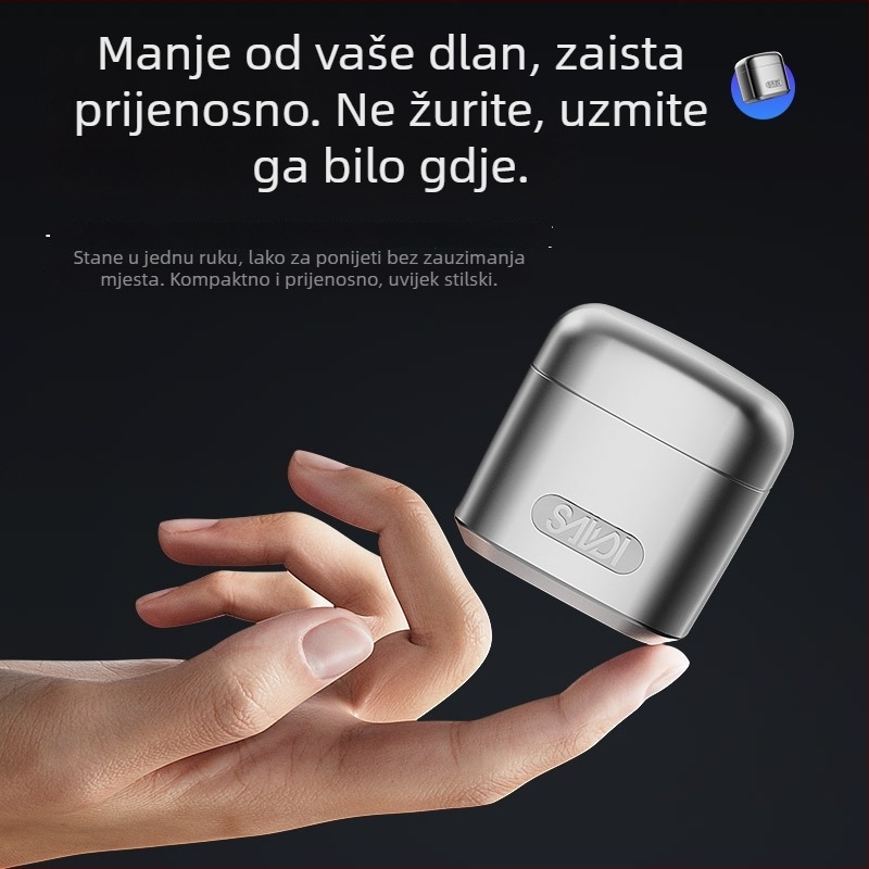 Prenosiva električna britva od nehrđajućeg čelika, magnetski dizajn, rotirajuća više-glava (4+), bez četkica motor, ugrađena baterija 300–500 mAh, do 65 minuta rada, periva