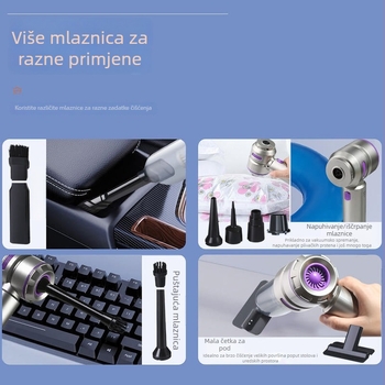 Bežični ručni usisavač za auto s brushless motorom, usisna snaga 20000 Pa, punjiva baterija 7.4V/90W, težina 610 g