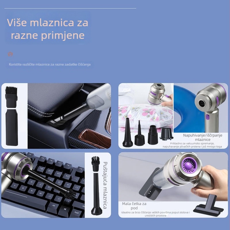 Bežični ručni usisavač za auto s brushless motorom, usisna snaga 20000 Pa, punjiva baterija 7.4V/90W, težina 610 g