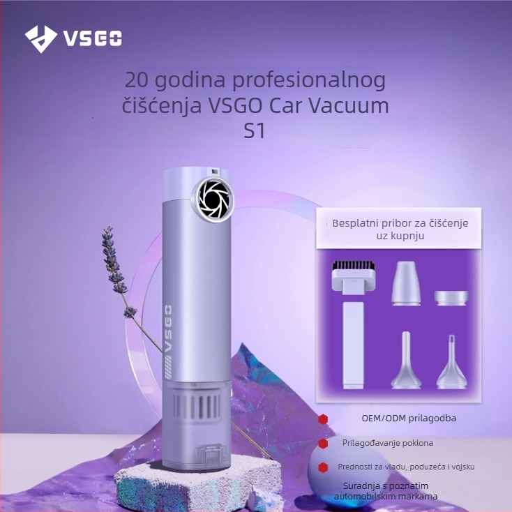 Vsgo bežični ručni usisavač za automobil, maksimalni usisni tlak 17000 Pa, baterija 10000 mAh, brzo punjenje 1h20m, HEPA filtracija