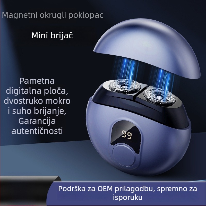 Električni brijač s dizajnom letećeg tanjura, LED zaslon, plutajuća glava, recipročna dvostruka oštrica, punjiv