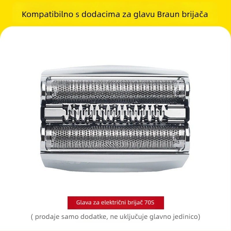70S glava za električni brijač Serije 7 – 4 oštrice koje se miču naprijed-natrag, ugrađena baterija 500–800 mAh, motor s četkicama, buka 46–70 dB