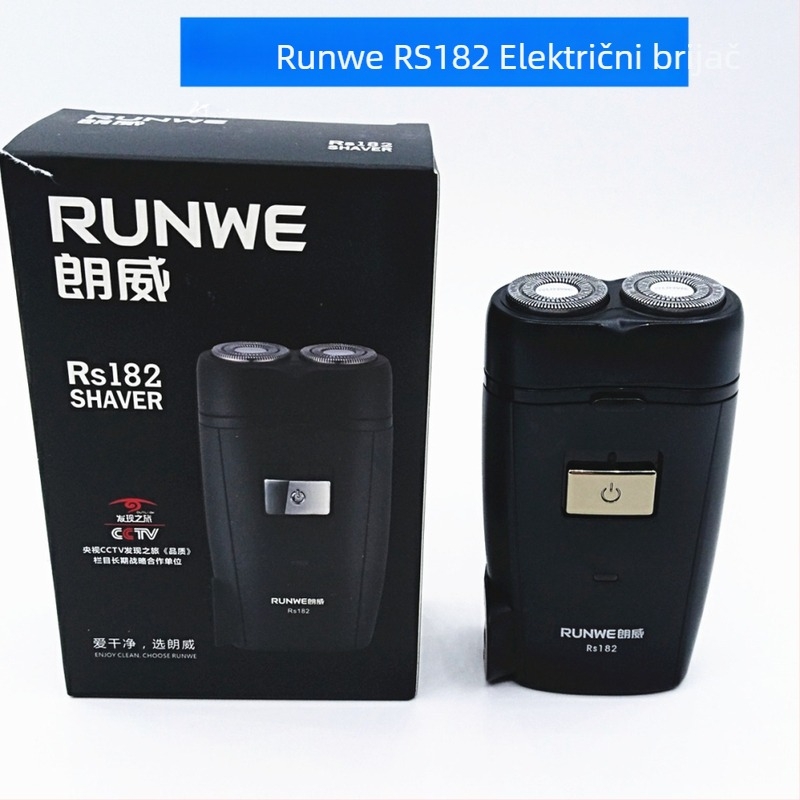 Runwe RS182 punjač električni brijač s rotirajućom dvostrukom glavom, plutajuća glava, trajanje baterije 30–45 minuta, maksimalna snaga 2 W, čišćenje vodom nije preporučeno