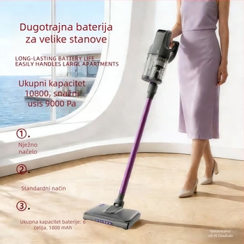 Bežični ručni usisavač za automobil, suho/mokro, maksimalna snaga usisavanja 140W, ugrađena baterija 4000–5000mAh, osvjetljenje