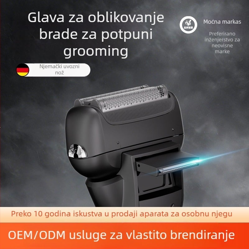 Električni brijač s tri glavne glave, potpuno periv za cijelo tijelo, LED zaslon, ugrađena baterija 800–1000 mAh, trajanje 60 minuta