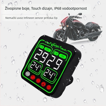 Osam u jednom TPMS za motocikle — vanjski senzor tlaka, digitalni prikaz, visoka preciznost mjerenja tlaka, kompatibilan sa 12V, model Yl-m6363, praćenje temperature vode i zraka