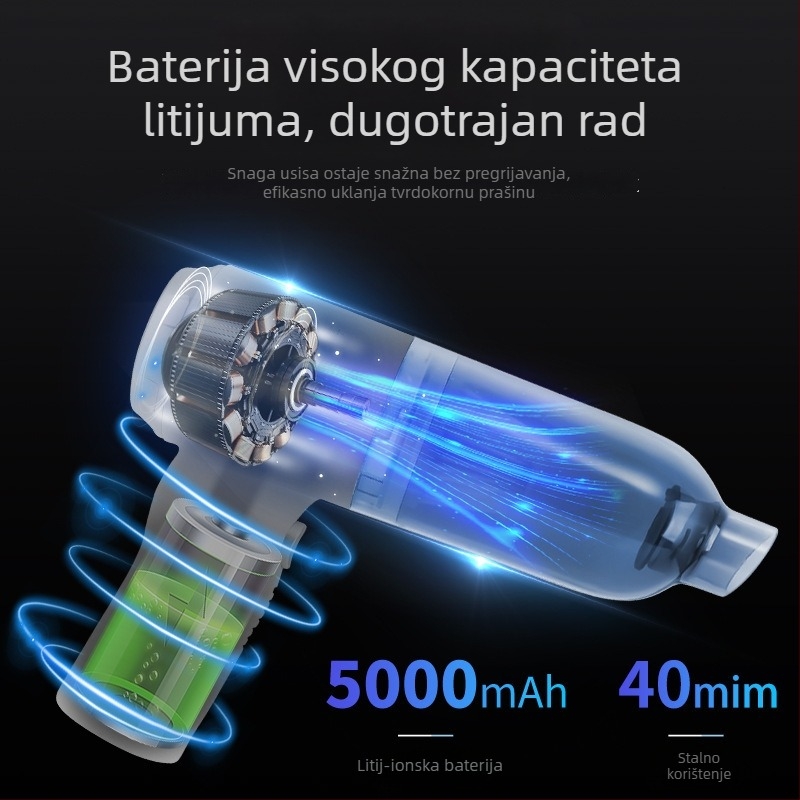 Prijenosni bežični usisavač za automobil i dom, 3-u-1, punjiv, 120W, 5500Pa, trajanje 30 min