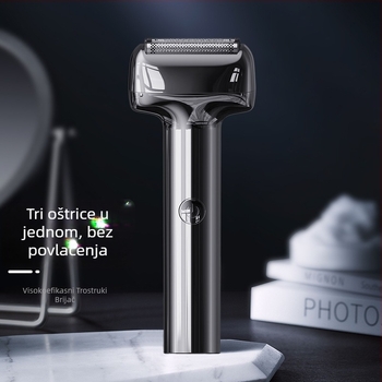 Električni brijač s plutajućom glavom i 3-oštrice recipročno rezanje, ugrađena baterija 1000–1200 mAh, punjiva, digitalni zaslon