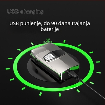 Električni brijač s recipročnom dvostrukom glavom, USB punjenje, LED prikaz, potpuno periv, ugrađena baterija 500–800 mAh.