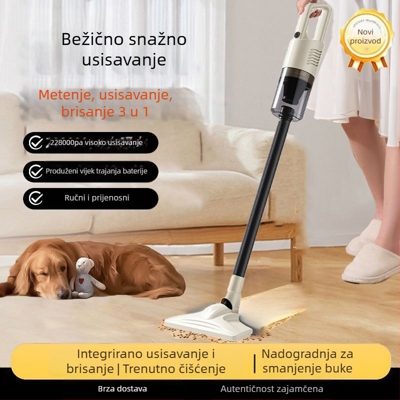 Bežični ručni usisavač za kućnu i automobilsku upotrebu, uklanjanje grinja i dlaka kućnih ljubimaca, snažno usisavanje 20 000 Pa, 300 W, sterilizacija, mokro-sušno čišćenje