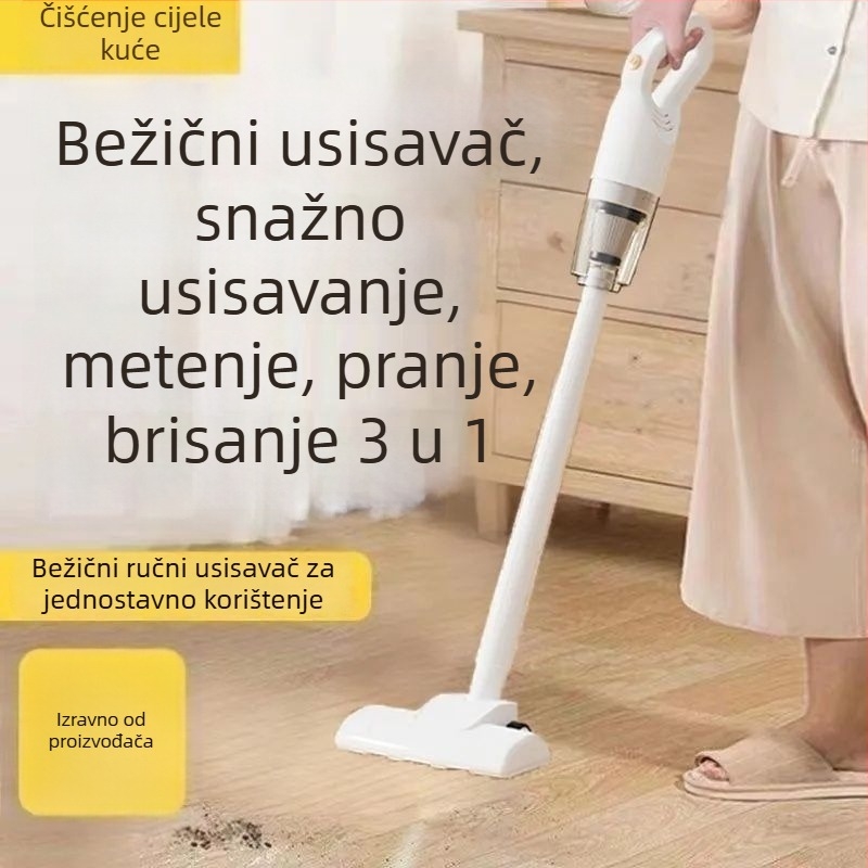 Bežični ručni usisavač za kućnu i automobilsku upotrebu, uklanjanje grinja i dlaka kućnih ljubimaca, snažno usisavanje 20 000 Pa, 300 W, sterilizacija, mokro-sušno čišćenje