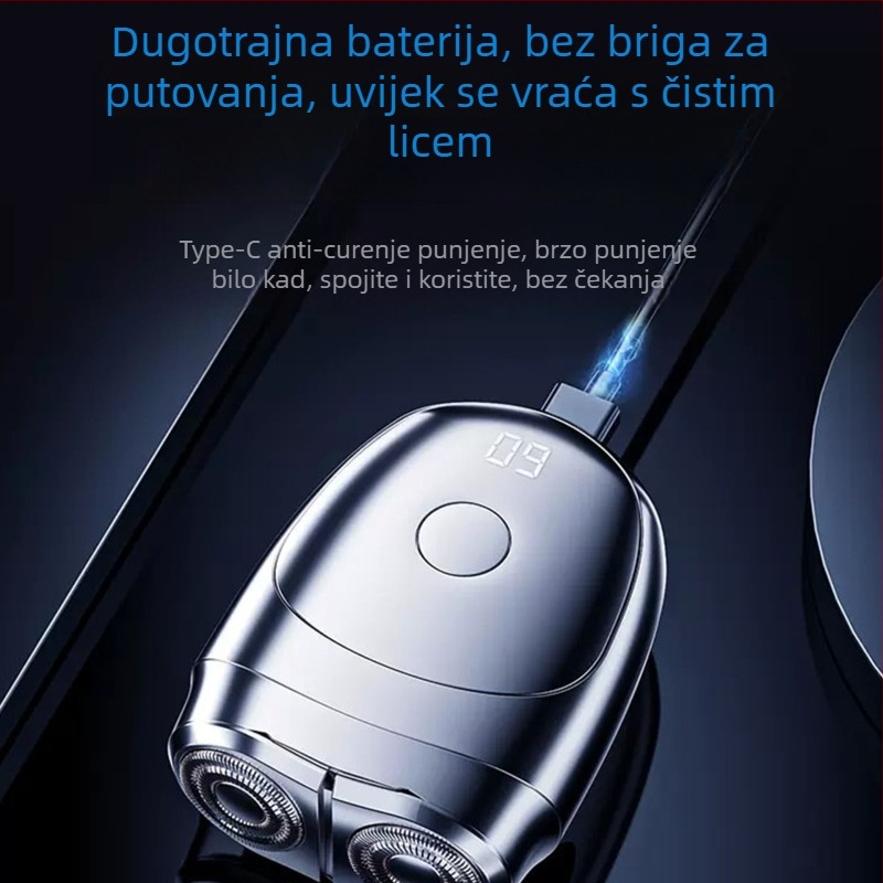 Muški električni brijač, dvostruka rotirajuća glava s plutajućom glavom, potpuno periv, bez četkica motor, ugrađena baterija