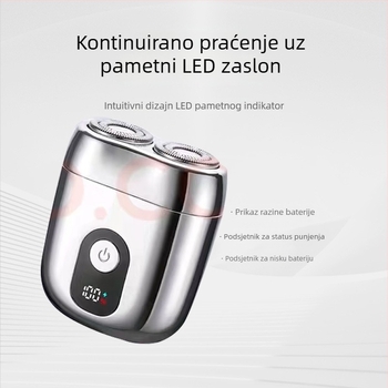 Električni brijač s rotirajućom glavom s dvije oštrice, plivajuća konstrukcija, mokro i suho brijanje, trajanje baterije 60 minuta, vrijeme punjenja 1 sat