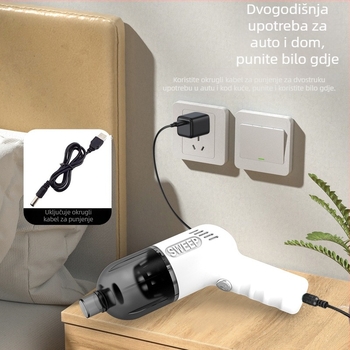 KLD bežični ručni mini usisavač za auto i dom, USB punjenje, usisna snaga 2100-3000 Pa, ugrađena baterija 501-800 mAh, niski buka 36-45 dB