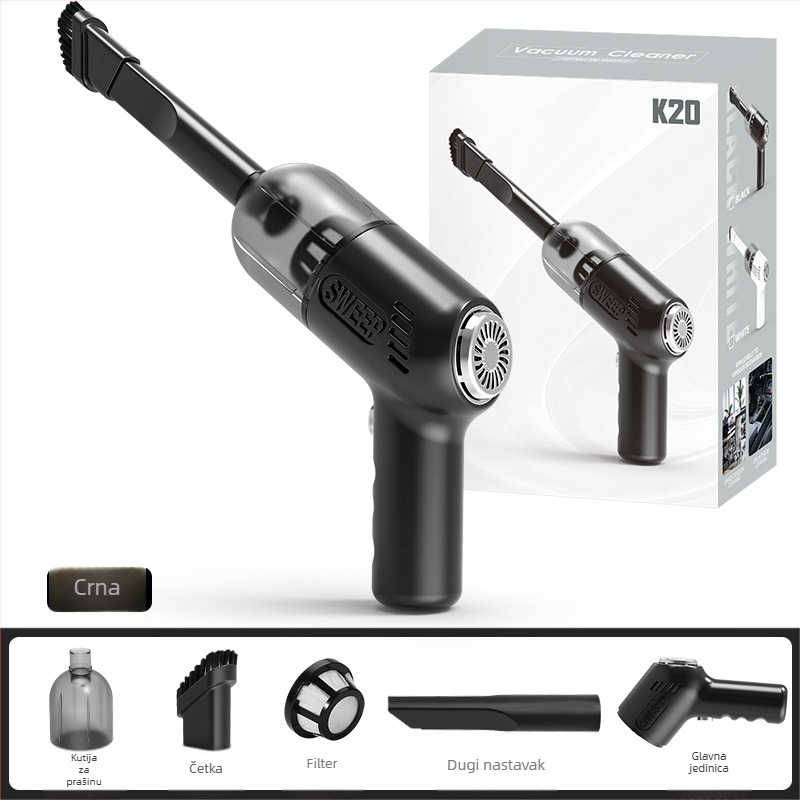 KLD bežični ručni mini usisavač za auto i dom, USB punjenje, usisna snaga 2100-3000 Pa, ugrađena baterija 501-800 mAh, niski buka 36-45 dB