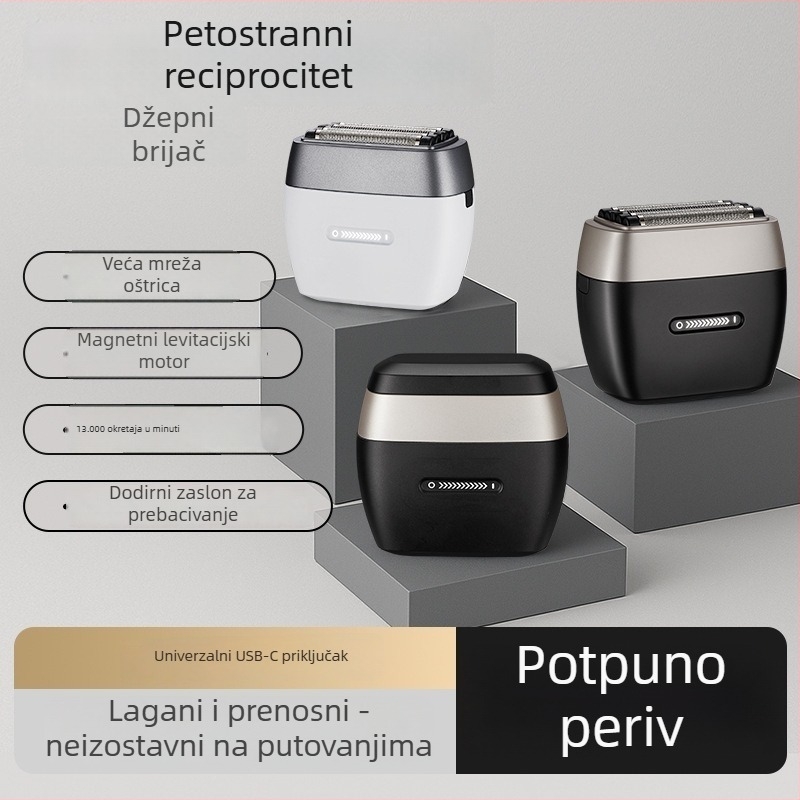 Električni brijač za muškarce, s 5 oštrica, USB brzo punjenje, vodootporan i periv pod tekućom vodom, bez četkasti motor, ugrađena 1600 mAh baterija