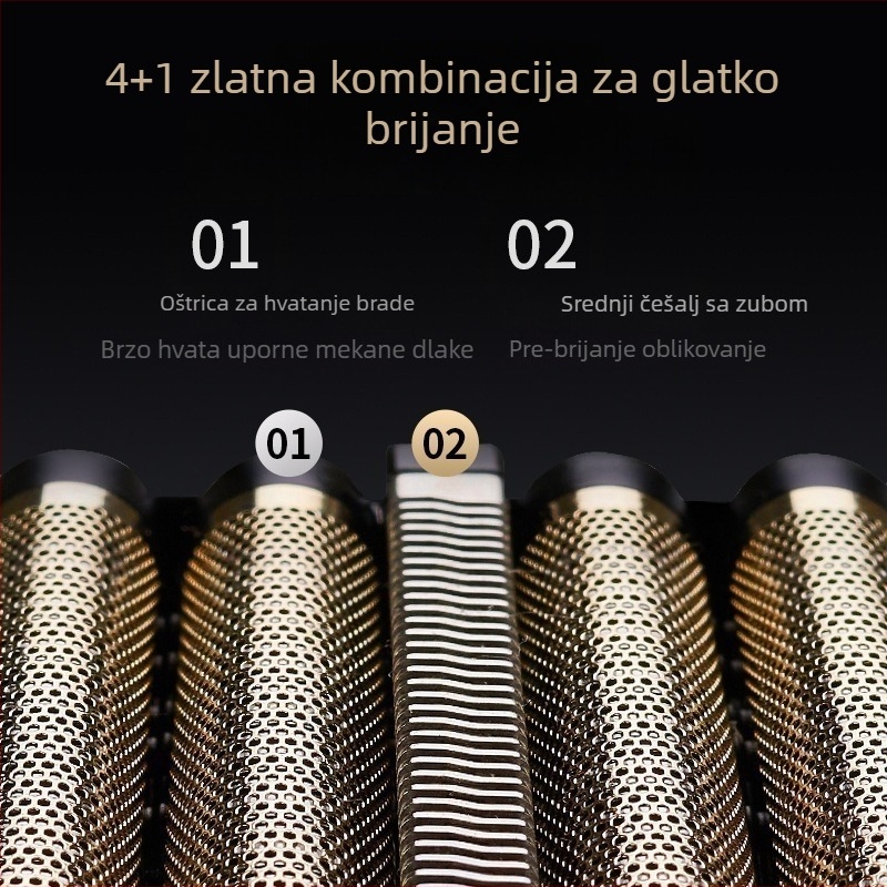 Električni brijač za muškarce, s 5 oštrica, USB brzo punjenje, vodootporan i periv pod tekućom vodom, bez četkasti motor, ugrađena 1600 mAh baterija