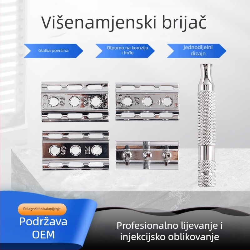 Ručni brijač s zamjenjivim oštricama; dvostruka upotreba: brijanje i uklanjanje dlaka; pogodan za cijelo tijelo; prilagodljiva postavka za debele dlake