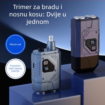 Električna britvica s LED zaslonom, USB punjenje, ugrađena baterija 300–500 mAh, odvojiva i periva glavna oštrica, niska razina buke