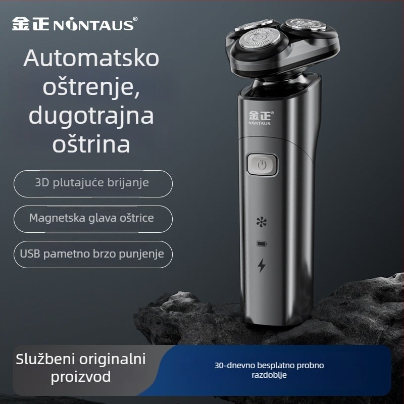 Jin Zheng električni brijač za muškarce, rotativna glava s tri oštrice, glava za pranje, baterija ugrađena, punjiva, oko 60 minuta rada
