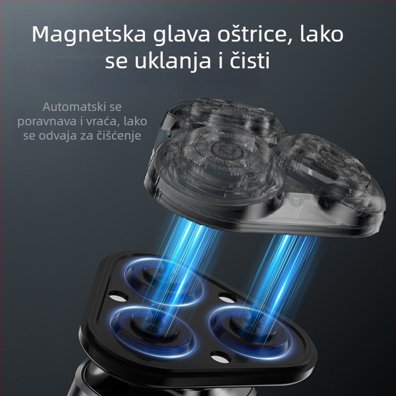 Jin Zheng električni brijač za muškarce, rotativna glava s tri oštrice, glava za pranje, baterija ugrađena, punjiva, oko 60 minuta rada